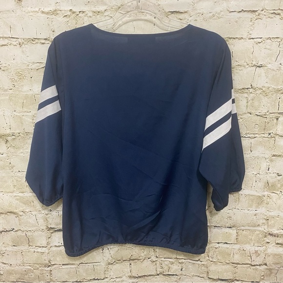 LOFT Blue White Striped Keyhole Neck 3/4 Sleeve Blouse - Picture 4 of 6